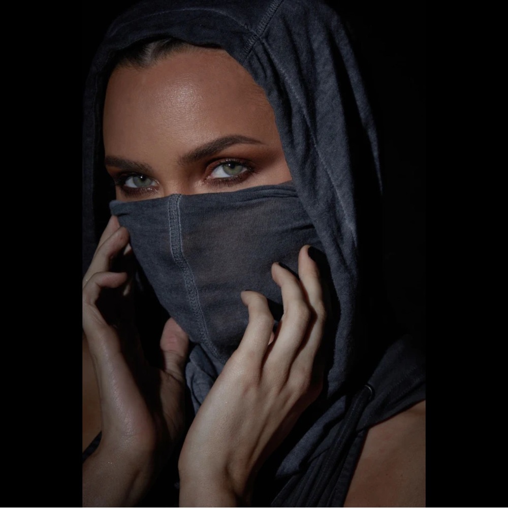 darker wavs gray hood scarf with mask face covering